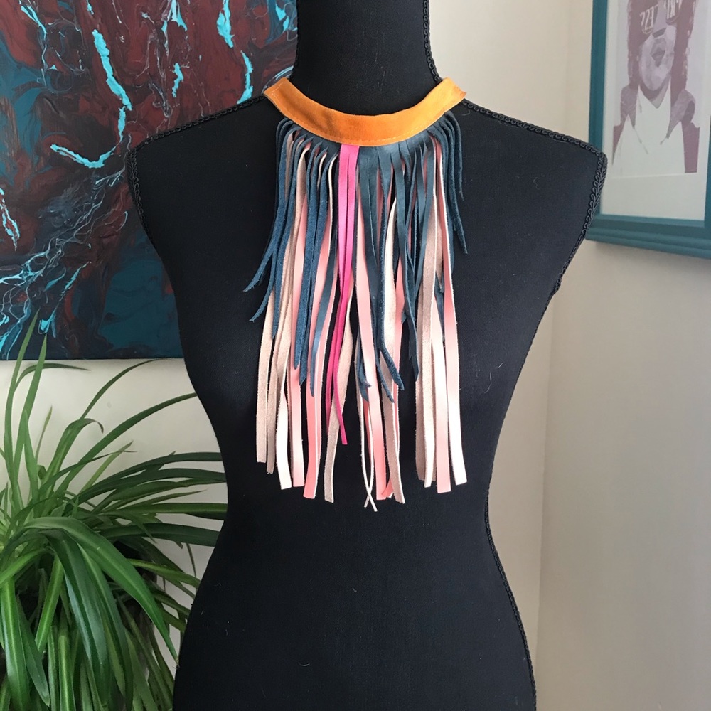 Handmade leather fringe necklace